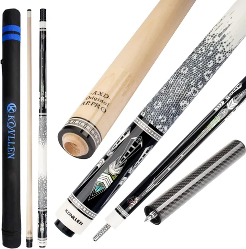 Vista 13 de KONLLEN Maple Pool Cue Stick, Low Deflection with Extension and Case Hard maple shaft, 3/8x8 joint, leather grip, 19-20oz adjustable weight, 8 in