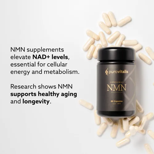 Vista 4 de PUROVITALIS NMN liposomal, suplemento de mononucleótido de nicotinamida de Longevir de 250 mg, NAD+ Boost para la salud celular, energía