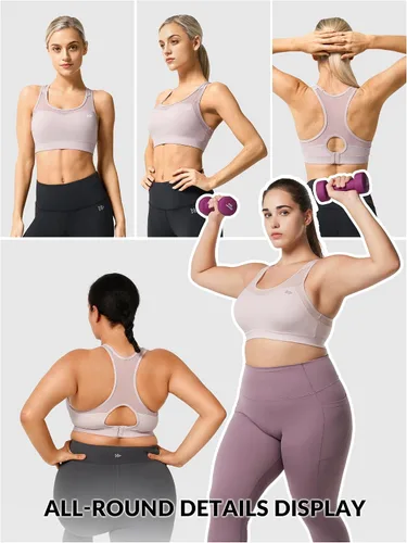 Vista 6 de Yvette Sujetadores deportivos de alto impacto para mujer, talla grande, espalda cruzada, entrenamiento, soporte medio, brasier deportivo
