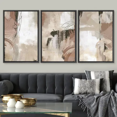 Vista 206 de SIGNWIN Lienzo enmarcado para pared, juego de arte pastel con cadena montañosa, bosque, niebla, naturaleza silvestre, ilustraciones modernas, arte