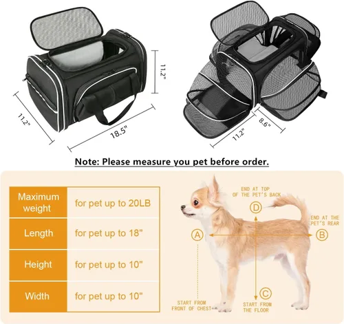 Vista 4 de Estarer Transportador de mascotas de lados suaves aprobado por aerolíneas, transportador plegable expandible de 4 lados con bolsillos y almohadilla
