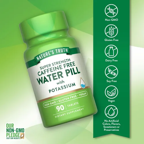 Vista 3 de Nature's Truth Píldora de agua súper fuerte con potasio, 90 unidades, sin cafeína, vegano, sin OMG y sin gluten
