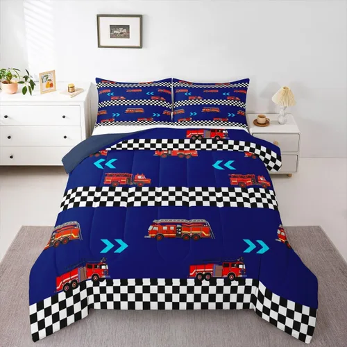 Vista 12 de Feelyou Juego de edredón de coche de carreras, tamaño individual, juego de ropa de cama de coche deportivo de velocidad para niños y niñas, edredón