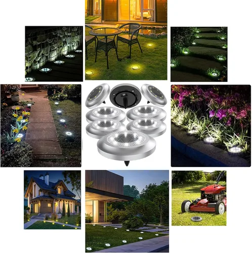 Vista 7 de Luces Solares Exteriores, Juego de 8 Luces Solares de Jardín para Camino, Patio, Terraza, Césped, Pasillo, Entrada（Blanco Brillante）