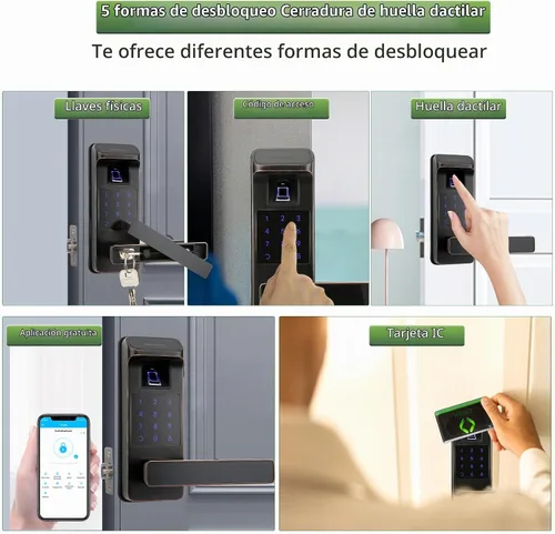 Vista 3 de Cerradura inteligente para puerta, resistente 5 en 1, cerradura de puerta de entrada sin llave, bloqueo de teclado digital con control completo
