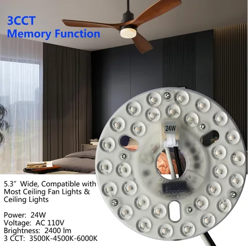 Vista 2 de 24W 5.3 "LED Kit de luz de ventilador de techo de repuesto LED Panel de tablero de luz con 3 funciones de memoria de temperatura