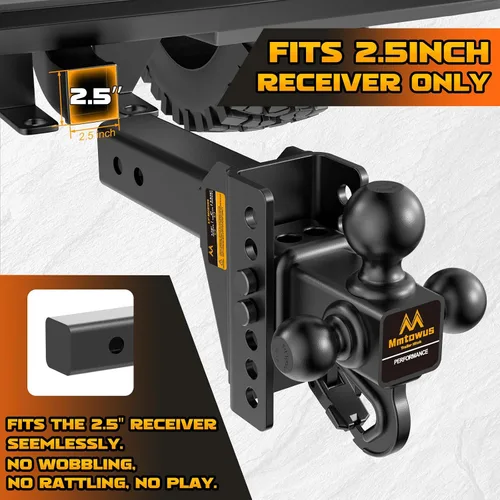 Vista 4 de Adjustable Trailer Hitch -Drop Hitch Fit 2.5" Receiver-6" Drop/Rise