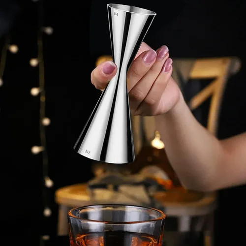 Vista 2 de Jigger de cóctel doble con medidas en el interior, 2 oz 1 oz Jigger para barman, herramientas de acero inoxidable 304 para bar, hogar, barman
