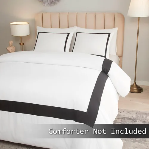 Vista 2 de OSVINO Juego de funda nórdica de hotel doble, ropa de cama suave y Negro