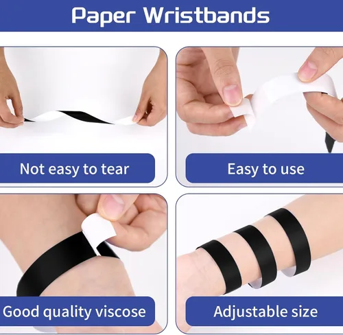 Vista 3 de 2000 pulseras de papel para eventos, impermeables, color negro neón, pulseras adhesivas de identificación de conciertos, bandas de mano para eventos