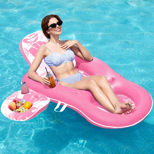 Vista 2 de SLOOSH Pool Floats Lounger Adult, Fabric Pool Floaties Lounge Convertible 2-in-1 Floating Water Floaty with Cup Holders Adjustable Backrest Recliner