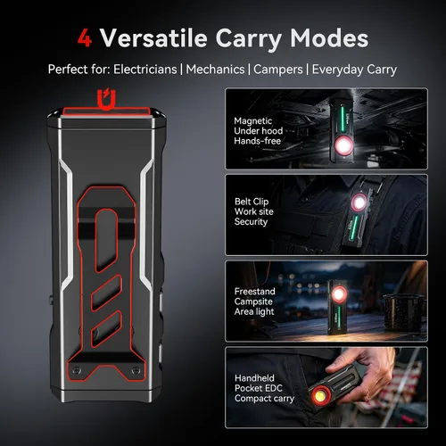 Vista 5 de lexall Linterna, linterna EDC recargable, linterna LED, linterna plana de 1200 lúmenes con luz RGB, luz de bolsillo para emergencia (1, rojo)
