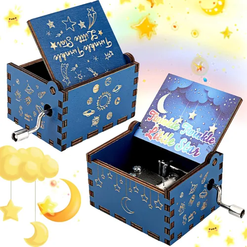 Vista 9 de Amaxiu Caja de música de manivela, caja de música de madera de feliz cumpleaños, caja musical vintage grabada a mano, mini caja de música melodía