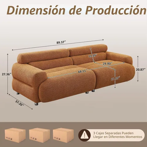 Vista 2 de VANOMi Sofá Loveseat Boucle Cloud de 89", Cómodo Sofá Boucle Tapizado de Asiento Profundo, Sofá Moderno de Mediados de Siglo para Sala de Estar