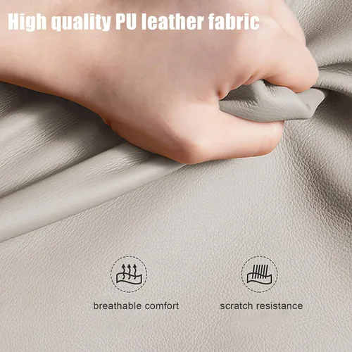 Vista 4 de SYALEO Banco otomano tapizado de piel sintética para el extremo de la cama, sofá, reposapiés para entrada, rectangular, taburete para cambio de Beige