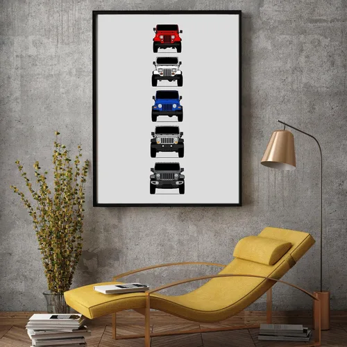 Vista 5 de Custom Car Posters Póster hecho a mano compatible con Jeep Wrangler Generations e impresión de CJ, YJ, TJ, JK, JL, estadounidense, 8 x 10 pulgadas