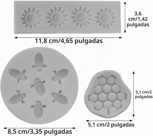 Vista 2 de Molde de silicona con temática de abeja, diseño de panal, girasol y abeja, kit de moldes para cupcakes, colmena, chocolate, fondant, dulces, Gris