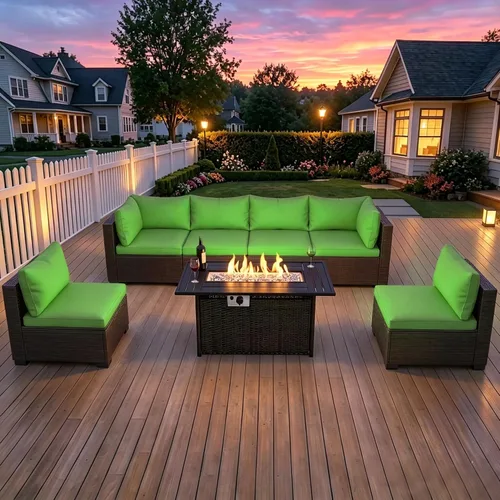 Vista 8 de LEVELEVE Juego de 7 muebles de patio al aire libre, juego seccional de conversación de ratán, sofá de mimbre de tejido manual con mesa de té Marrón