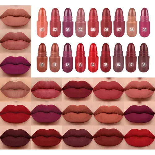 Vista 9 de Labiales de 18 colores de pastillas de cápsula, mini lápiz labial, juego de lápiz labial mate de larga duración, tinte de labios – Labiales Mate 24