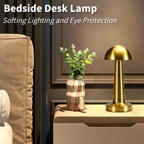Vista 4 de Lámpara de mesa táctil de noche, luz nocturna recargable inalámbrica, funciona con pilas, lámpara de escritorio LED con 3 niveles de brillo para Oro
