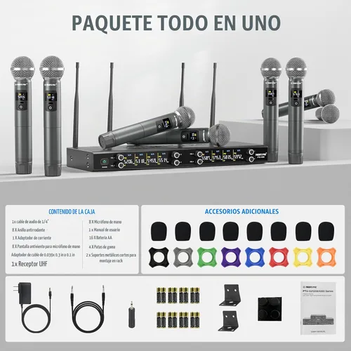 Vista 7 de Phenyx Pro Sistema de Micrófono Inalámbrico, Set de Micrófono Inalámbrico de Metal de 8 Canales con 8 Micrófonos Inalámbricos, Frecuencias UHF 8x20
