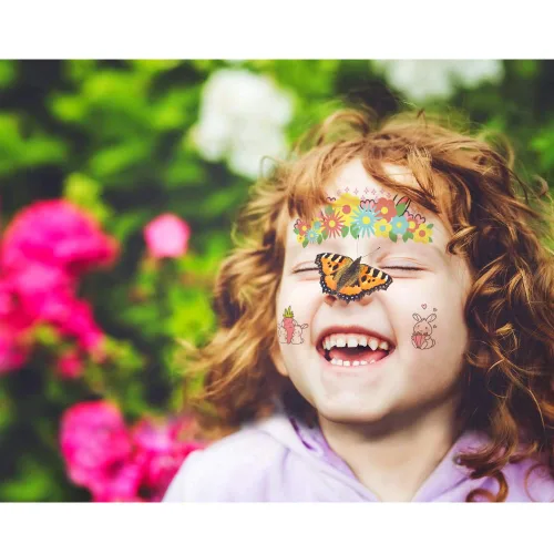 Vista 4 de Tatuaje facial temporal de animales para niños, paquete de 10 calcomanías de pintura facial, rellenos de cesta de Pascua, Halloween, Navidad