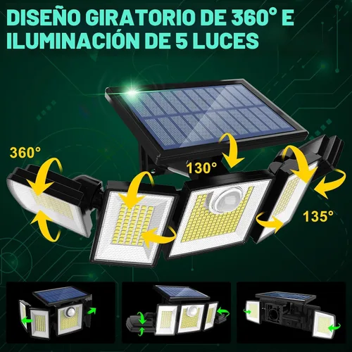 Vista 7 de Luces Solares para Exteriores Impermeables con Sensor de Movimiento - 416 LEDs 3000 Lúmenes Súper Brillantes 3 Niveles de Brillo 3 Modos 2400mAh