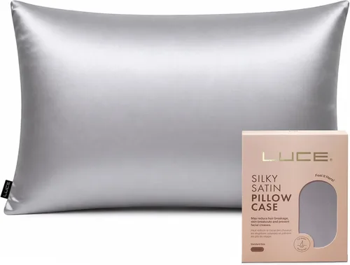 Vista 7 de LUCE Funda de almohada de satén de 600 hilos, comodidad sedosa para cabello y piel, similar a las fundas de almohada de seda para un sueño