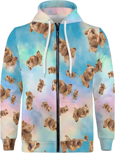 Vista 4 de Sudadera con capucha personalizada con cremallera para hombre con bolsillo canguro
