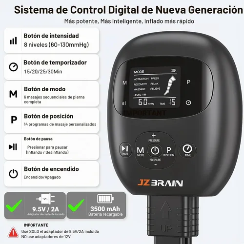 Vista 7 de Botas de recuperación de piernas con compresión de aire: Dispositivo de sistema de compresión secuencial de doble potencia con sensor de presión