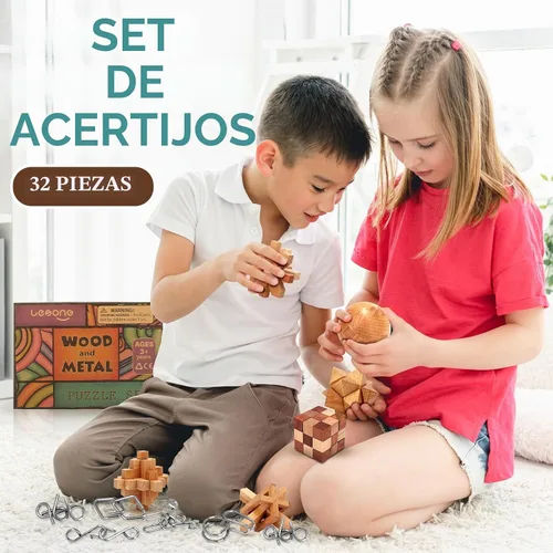 Vista 2 de Rompecabezas de metal de madera, regalos de Pascua para niños y adolescentes, rompecabezas de cerebro desenredado de eslabones de hierro, juego