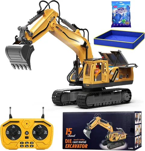 Vista 8 de YESHIN Bulldozer a control remoto, tractor de metal de 9 canales con luces y sonido, juguete de vehículo de construcción de 2.4 GHz, recargable