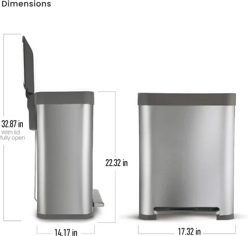 Vista 9 de Home Zone Living Basurero de cocina de gran capacidad de 13 galones, cuerpo alto sin forro, capacidad de 50 litros, serie Virtuoso