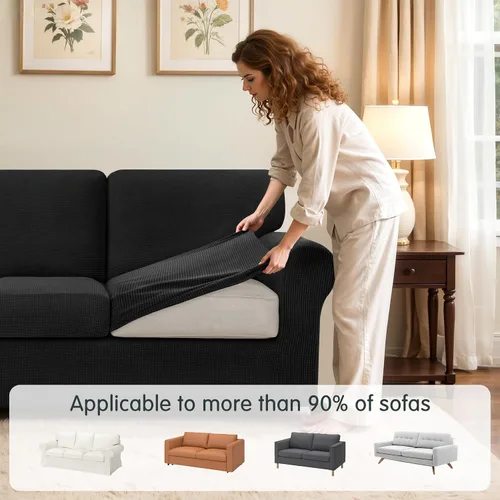 Vista 4 de SUBRTEX Juego de 5 fundas elásticas para sofá, fundas de cojín para respaldo, colección de protectores de muebles, para sofá de gran