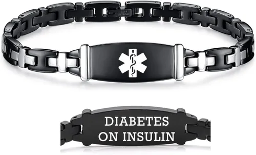 Vista 114 de LinnaLove Lady Medical Alert - Pulseras médicas de acero inoxidable para mujer, 7.5 pulgadas