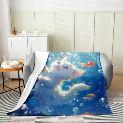Vista 7 de Manta de franela de pulpo de 40 x 50 pulgadas, cálida y ligera, diseño de dibujos animados 3D, manta sherpa de franela moderna de aventura oceánica