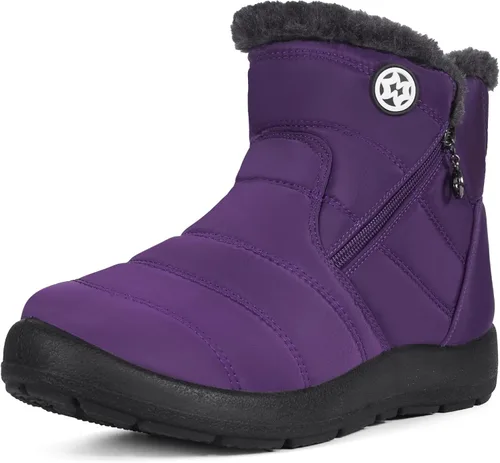 Vista 20 de Eagsouni Botas de nieve para mujer, botines de invierno para mujer, con forro de piel cálida, botines gruesos con cremallera, zapatos planos