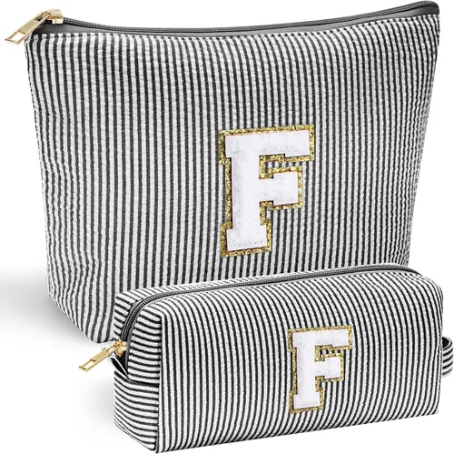 Vista 146 de YOOLIFE Regalos del Día de la Madre para Mujeres, Bolsa de Maquillaje con Iniciales, Bolsa de Maquillaje para Viaje, Bolsa de Maquillaje Negro