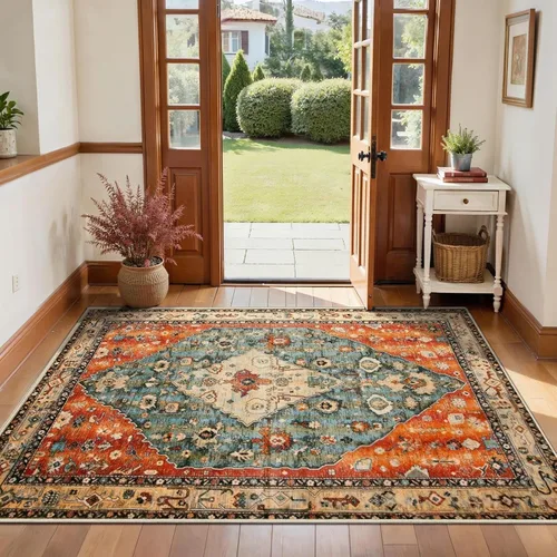 Vista 51 de SERISSA - Tapetes florales vintage, antideslizante, lavable, pequeño, ultrasuave, bohemio, de pelo bajo, para entrada, interiores, habitación