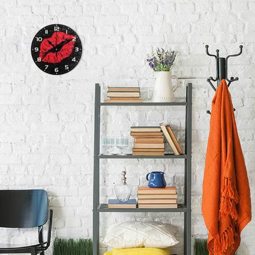 Vista 4 de Naanle Sexy labios rojos en negro redondo/cuadrado/diamante acrílico reloj de pared pintura al óleo casa oficina escuela decorativo creativo doble