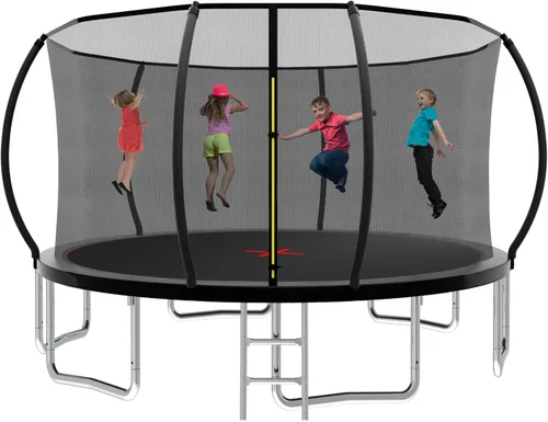 Vista 14 de Trampolín de 1500 libras, 10 pies, 12 pies, 14 pies, 15 pies, 16 pies, con luces LED, rociador, altavoz de música y calcetines, trampolín