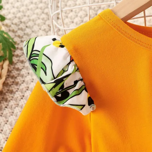 Vista 5 de TBUIALL Ropa para niñas pequeñas, conjunto de pantalones de flores para bebé, manga larga, con volantes, vestido floral para niña pequeña