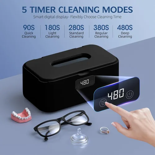 Vista 3 de Limpiador ultrasónico de joyas, limpiador de joyas de 50 Khz, máquina ultrasónica para joyas, anteojos, anillos, correa de reloj, dentaduras, tanque