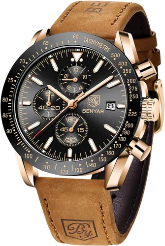 Vista 25 de BENYAR Reloj analógico de cuarzo cronógrafo impermeable luminoso de diseñador para hombre, reloj de pulsera para hombre, para negocios, trabajo