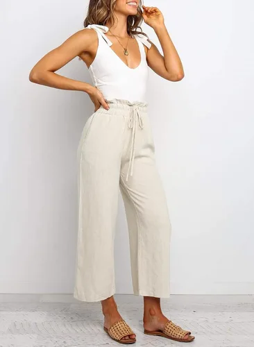Vista 3 de Dokotoo - Pantalones casuales con bolsillos, cómodos, con cintura elástica, color liso, para mujer
