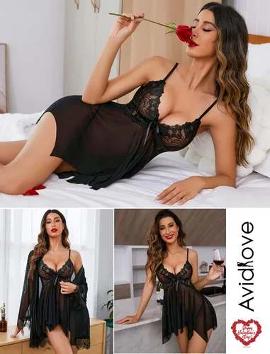 Vista 3 de Avidlove - Babydoll para mujer, prenda ajustada de encaje, ropa de dormir, prendas estilo Boudoir, ropa intima femenina disponible en tallas