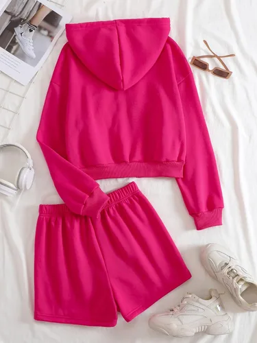 Vista 2 de Verdusa Conjunto de sudadera con capucha y pantalones cortos de 2 piezas para mujer