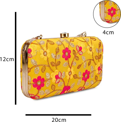 Vista 7 de LONGING TO BUY Embrague de caja de diseño hecho a mano - Bordado Zari para mujer