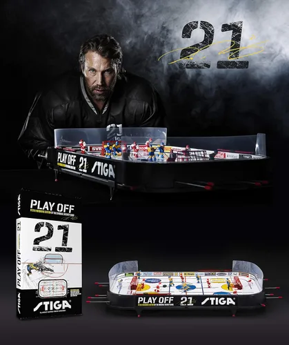 Vista 5 de STIGA Table-Top Rod Hockey Game Play Off 21 – Classic Ice Hockey Action with Enhanced Features, Easy Assembly, Includes 2 Pucks – Fun for All Ages