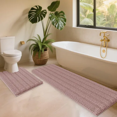 Vista 61 de ACCUMTEK - Juego de alfombras de baño a rayas beige de 3 piezas, ultrasuaves, antideslizantes de chenilla, alfombras de baño mullidas y absorbentes